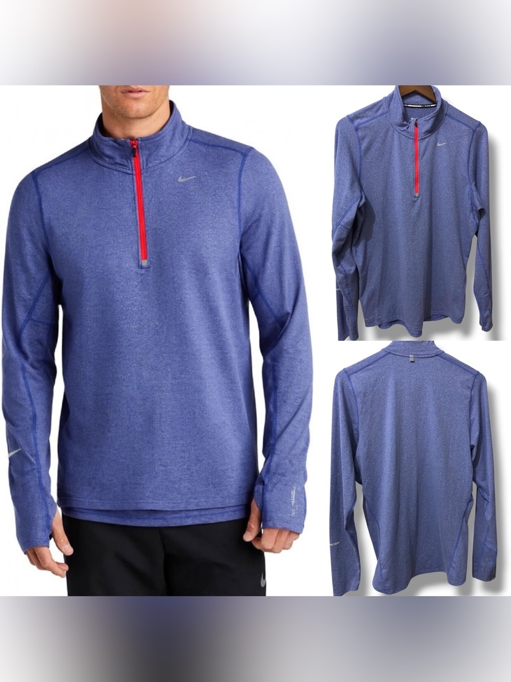 Nike Running | NWOT Men's Blue Quarter-Zip Red Zipper Dri‑Fit Long Sleeve (sz S)